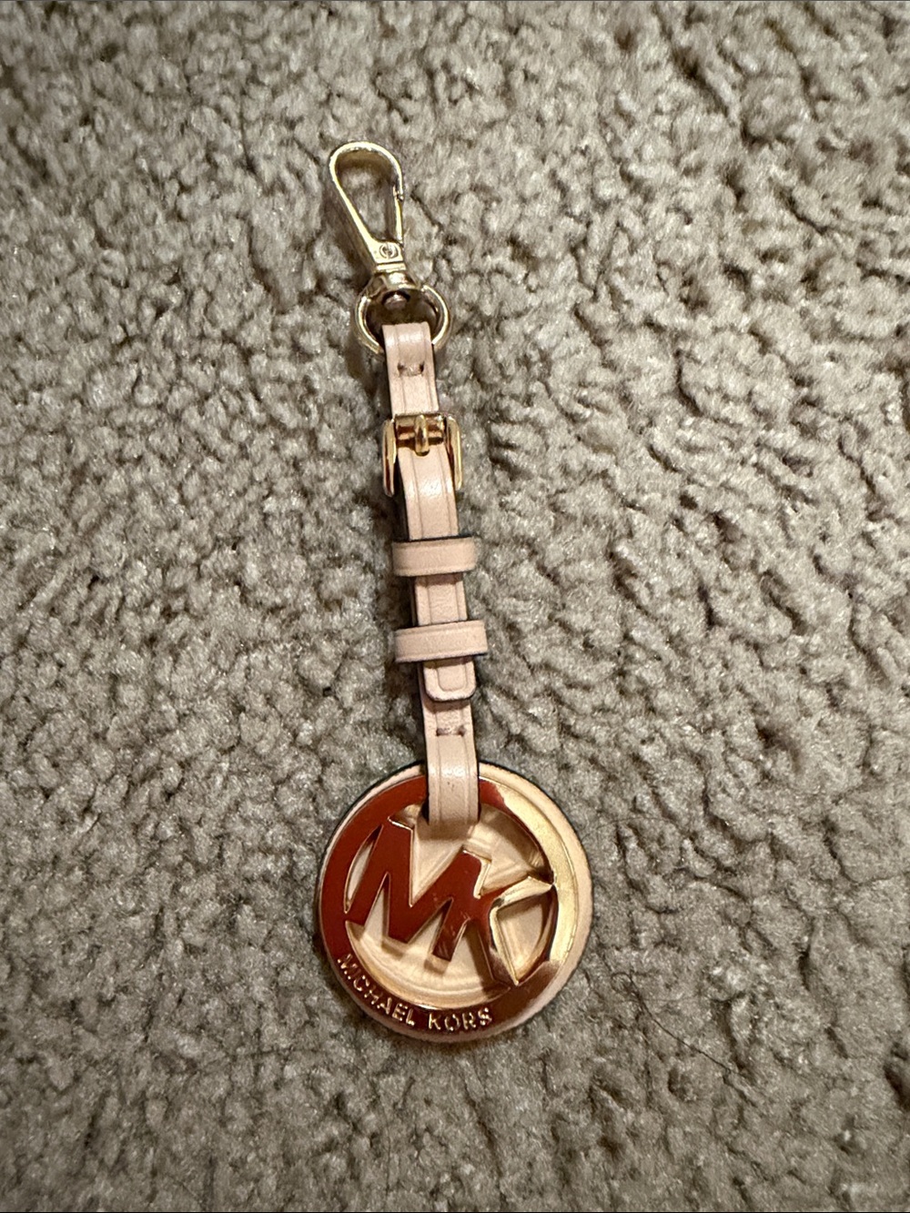 Michael Kors Blush Pink Leather Key Fob with Gold Logo